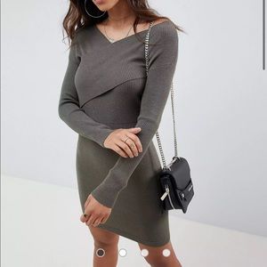 NWT ASOS Khaki Knitted Dress with Wrap Front